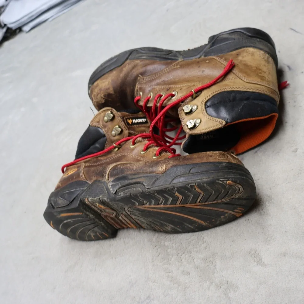 Hawx Mens 9D Work Boots Brown Leather Rugged Utility Lace Up Composite Toe WTL-5